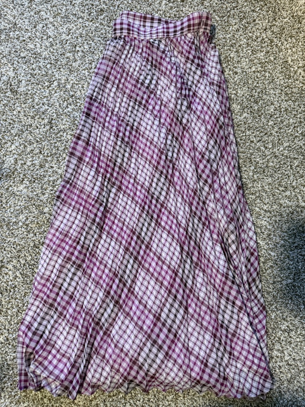 Ann Taylor Pink Plaid Pleated A-Line Skirt